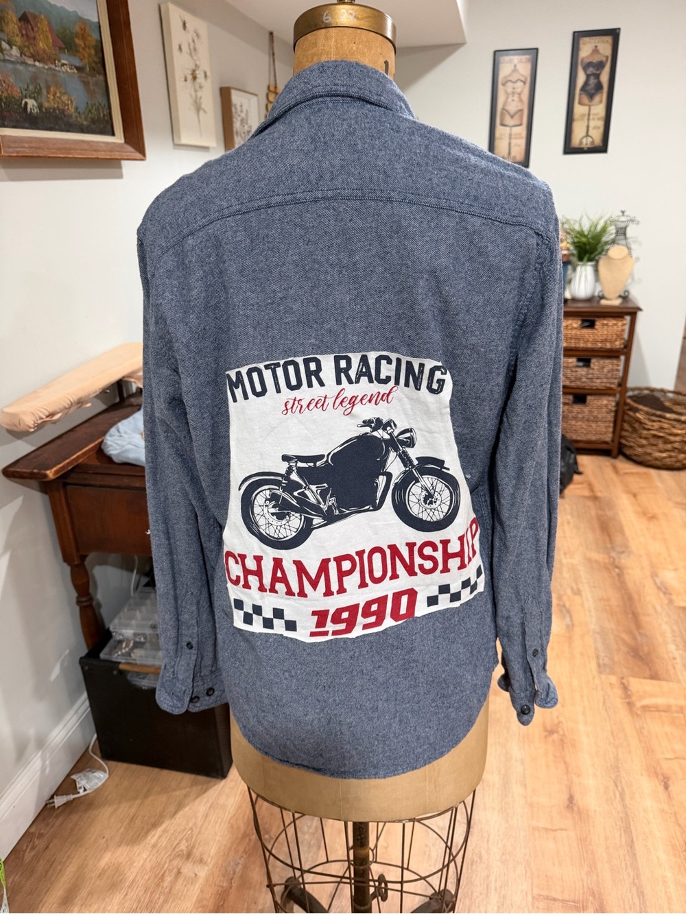 Sonoma Blue Button-Down Shirt with Racing Graphic